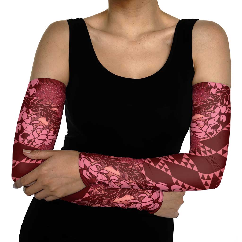 Maroon Aloha Hawaii Arm Sleeves Hawaiian Kakau Ohia Lehua Lei - Polynesian Pride