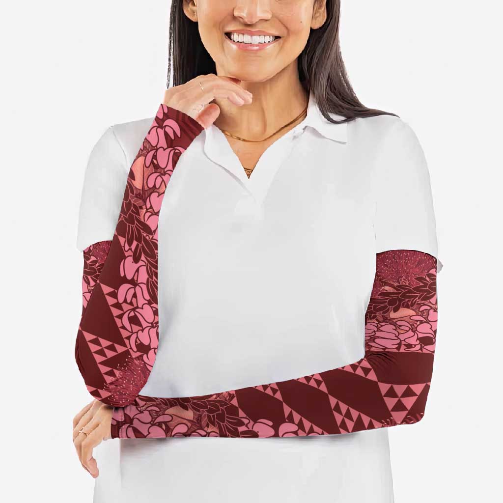 Maroon Aloha Hawaii Arm Sleeves Hawaiian Kakau Ohia Lehua Lei - Polynesian Pride