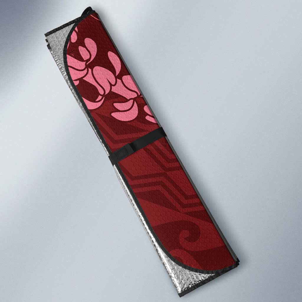 Maroon Aloha Hawaii Auto Sun Shade Hawaiian Kakau Ohia Lehua Lei - Polynesian Pride