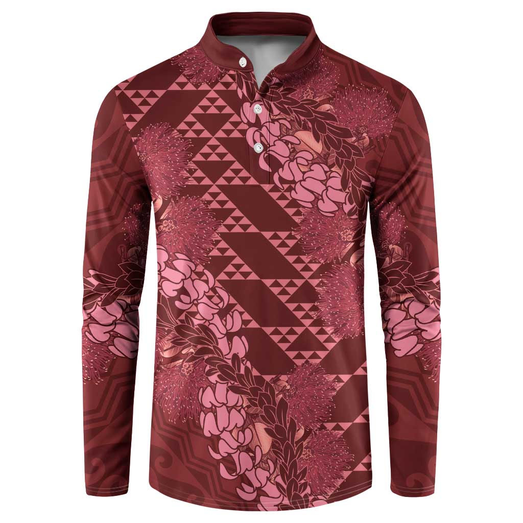Maroon Aloha Hawaii Button Sweatshirt Hawaiian Kakau Ohia Lehua Lei LT14 Maroon - Polynesian Pride