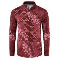 Maroon Aloha Hawaii Button Sweatshirt Hawaiian Kakau Ohia Lehua Lei LT14 Maroon - Polynesian Pride