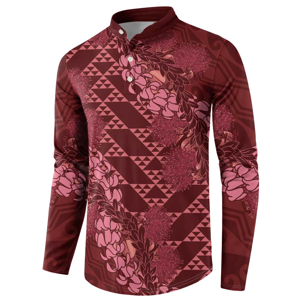 Maroon Aloha Hawaii Button Sweatshirt Hawaiian Kakau Ohia Lehua Lei LT14 - Polynesian Pride