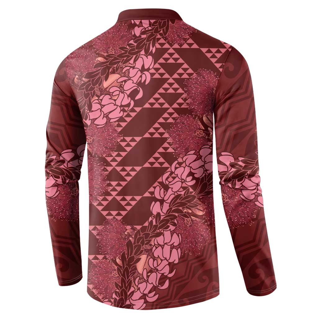 Maroon Aloha Hawaii Button Sweatshirt Hawaiian Kakau Ohia Lehua Lei LT14 - Polynesian Pride