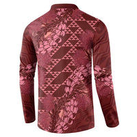Maroon Aloha Hawaii Button Sweatshirt Hawaiian Kakau Ohia Lehua Lei LT14 - Polynesian Pride
