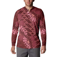 Maroon Aloha Hawaii Button Sweatshirt Hawaiian Kakau Ohia Lehua Lei LT14 - Polynesian Pride