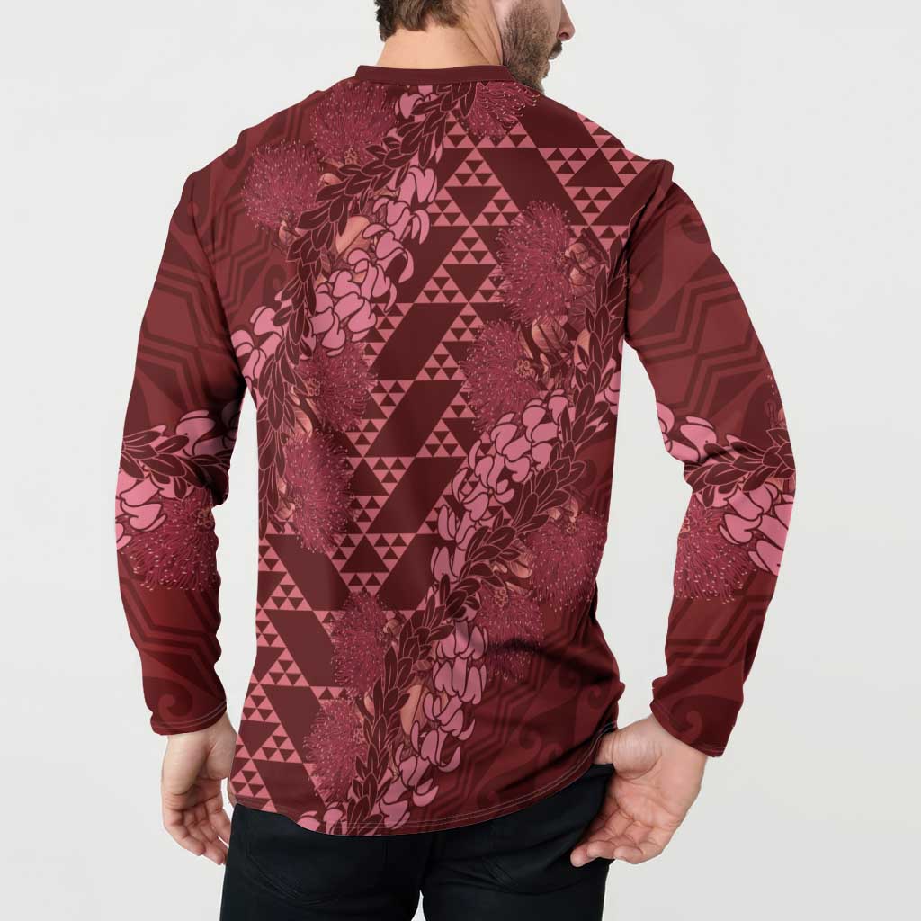 Maroon Aloha Hawaii Button Sweatshirt Hawaiian Kakau Ohia Lehua Lei LT14 - Polynesian Pride