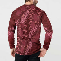 Maroon Aloha Hawaii Button Sweatshirt Hawaiian Kakau Ohia Lehua Lei LT14 - Polynesian Pride