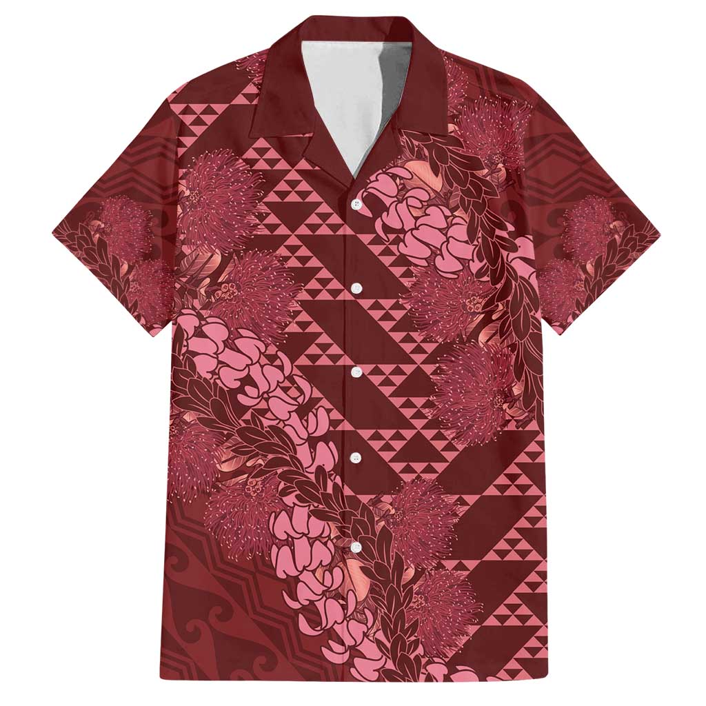 Maroon Aloha Hawaii Family Matching Off Shoulder Maxi Dress and Hawaiian Shirt Hawaiian Kakau Ohia Lehua Lei LT14 Dad's Shirt - Short Sleeve Maroon - Polynesian Pride