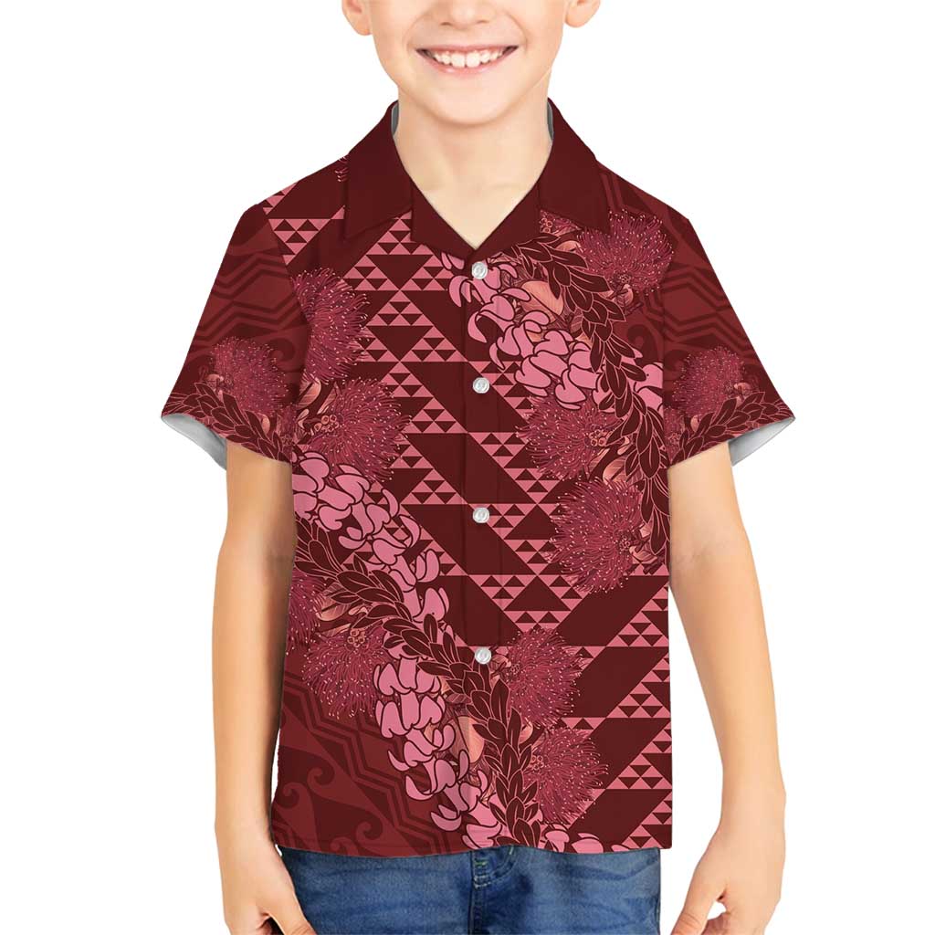 Maroon Aloha Hawaii Family Matching Off Shoulder Maxi Dress and Hawaiian Shirt Hawaiian Kakau Ohia Lehua Lei LT14 Son's Shirt Maroon - Polynesian Pride