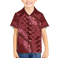 Maroon Aloha Hawaii Family Matching Off Shoulder Maxi Dress and Hawaiian Shirt Hawaiian Kakau Ohia Lehua Lei LT14 Son's Shirt Maroon - Polynesian Pride