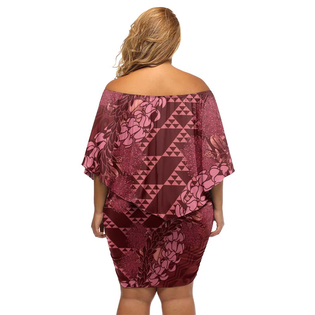 Maroon Aloha Hawaii Family Matching Off Shoulder Short Dress and Hawaiian Shirt Hawaiian Kakau Ohia Lehua Lei LT14 - Polynesian Pride