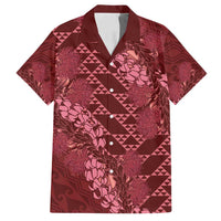 Maroon Aloha Hawaii Family Matching Puletasi and Hawaiian Shirt Hawaiian Kakau Ohia Lehua Lei LT14 Dad's Shirt - Short Sleeve Maroon - Polynesian Pride