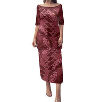 Maroon Aloha Hawaii Family Matching Puletasi and Hawaiian Shirt Hawaiian Kakau Ohia Lehua Lei LT14 Mom's Dress Maroon - Polynesian Pride
