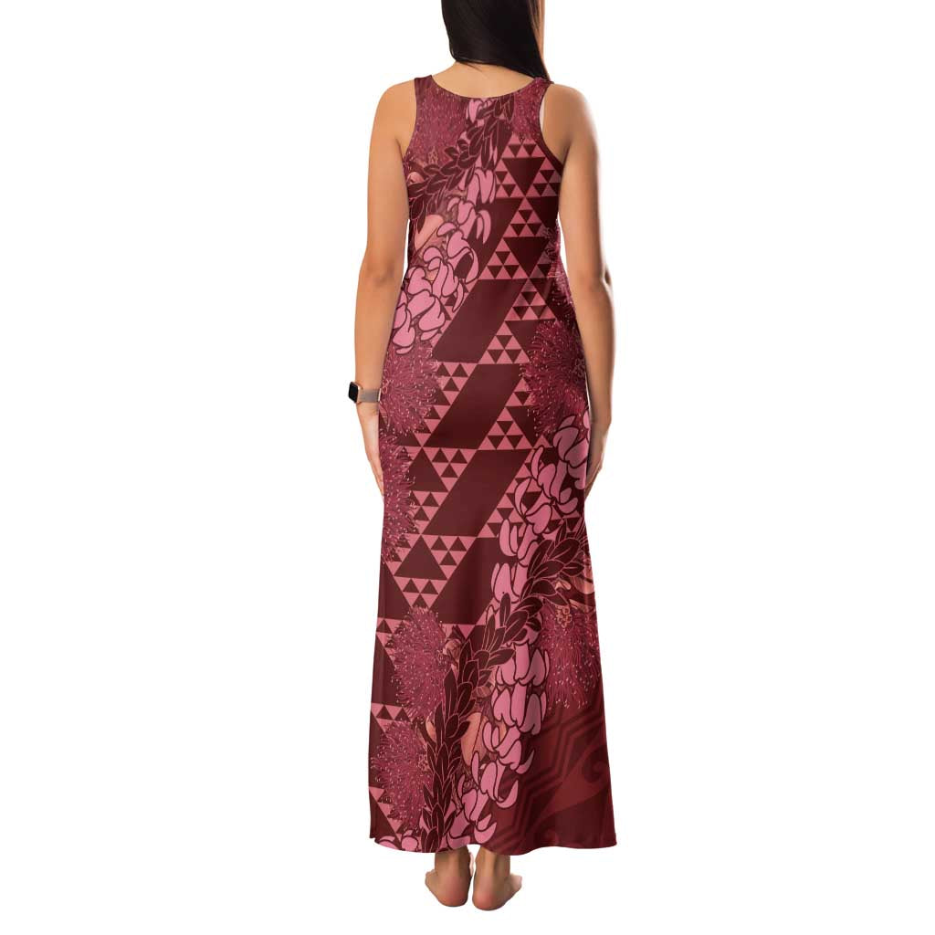 Maroon Aloha Hawaii Family Matching Tank Maxi Dress and Hawaiian Shirt Hawaiian Kakau Ohia Lehua Lei LT14 - Polynesian Pride