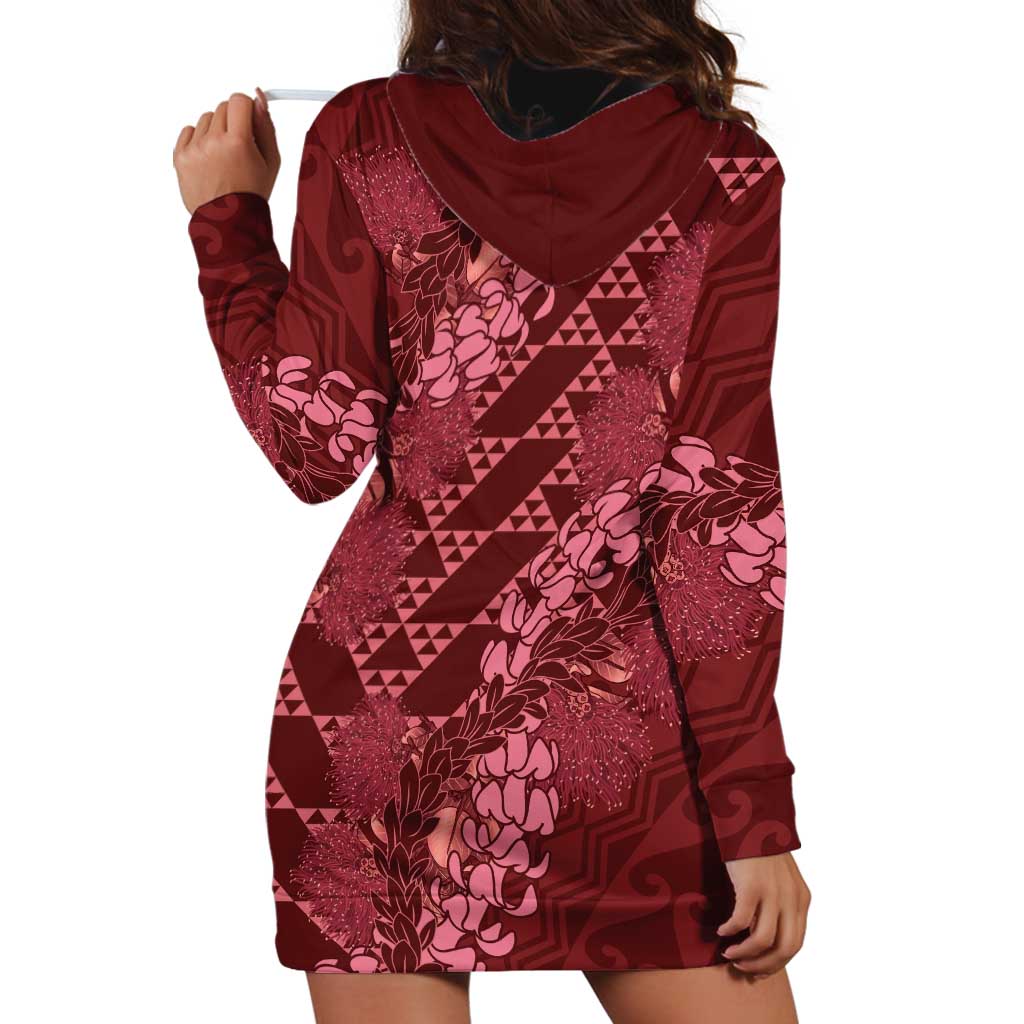 Maroon Aloha Hawaii Hoodie Dress Hawaiian Kakau Ohia Lehua Lei LT14 - Polynesian Pride