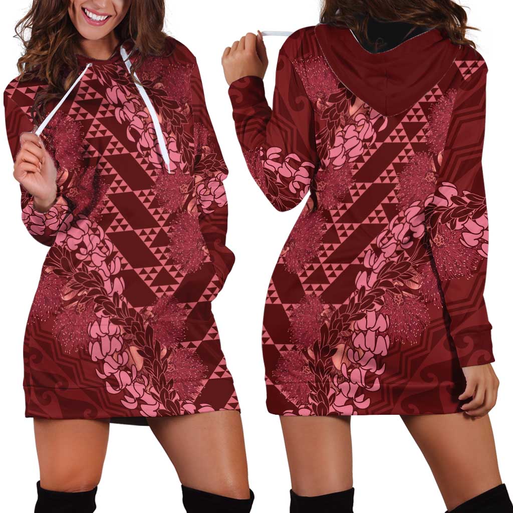 Maroon Aloha Hawaii Hoodie Dress Hawaiian Kakau Ohia Lehua Lei LT14 - Polynesian Pride