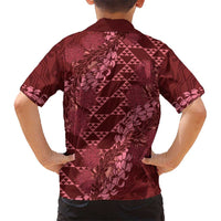 Maroon Aloha Hawaii Kid Hawaiian Shirt Hawaiian Kakau Ohia Lehua Lei - Polynesian Pride