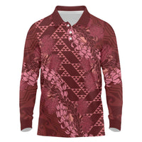 Maroon Aloha Hawaii Long Sleeve Polo Shirt Hawaiian Kakau Ohia Lehua Lei LT14 Maroon - Polynesian Pride