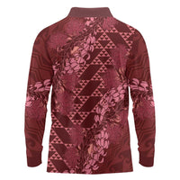 Maroon Aloha Hawaii Long Sleeve Polo Shirt Hawaiian Kakau Ohia Lehua Lei LT14 - Polynesian Pride