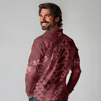 Maroon Aloha Hawaii Long Sleeve Polo Shirt Hawaiian Kakau Ohia Lehua Lei LT14 - Polynesian Pride