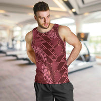 Maroon Aloha Hawaii Men Tank Top Hawaiian Kakau Ohia Lehua Lei - Polynesian Pride