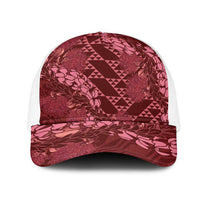 Maroon Aloha Hawaii Mesh Trucker Cap Hawaiian Kakau Ohia Lehua Lei - Polynesian Pride