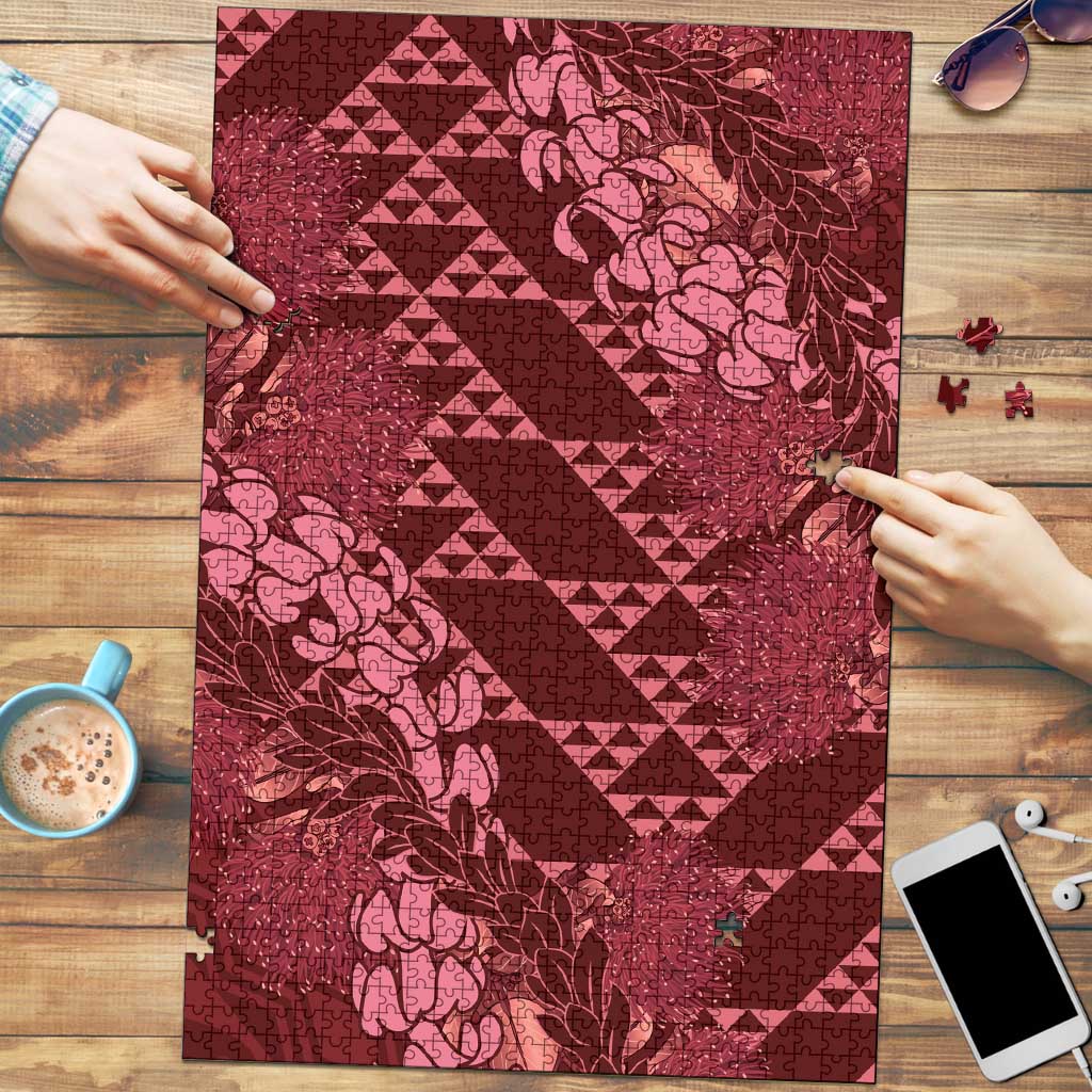 Maroon Aloha Hawaii Puzzle Hawaiian Kakau Ohia Lehua Lei LT14 Maroon - Polynesian Pride