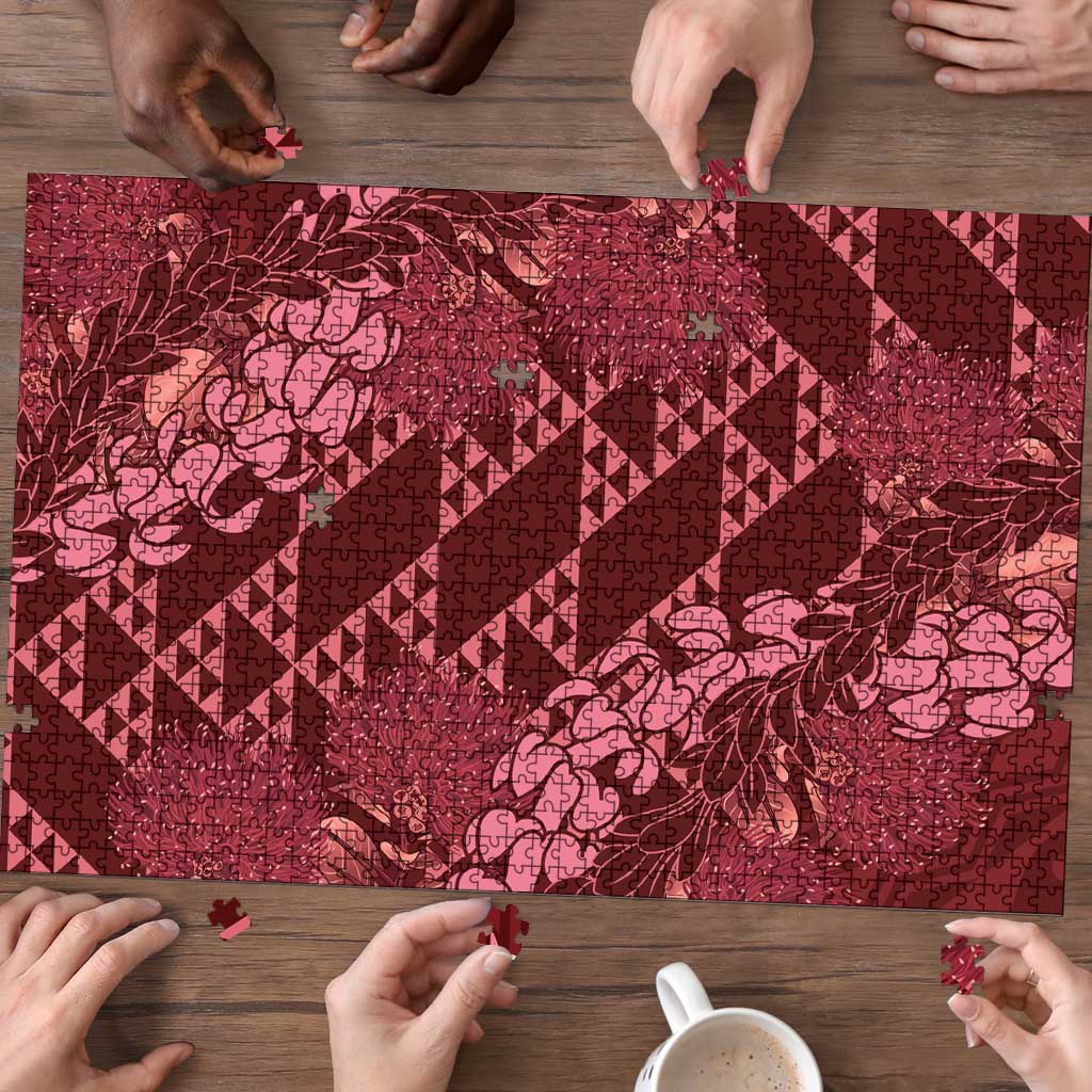Maroon Aloha Hawaii Puzzle Hawaiian Kakau Ohia Lehua Lei LT14 - Polynesian Pride