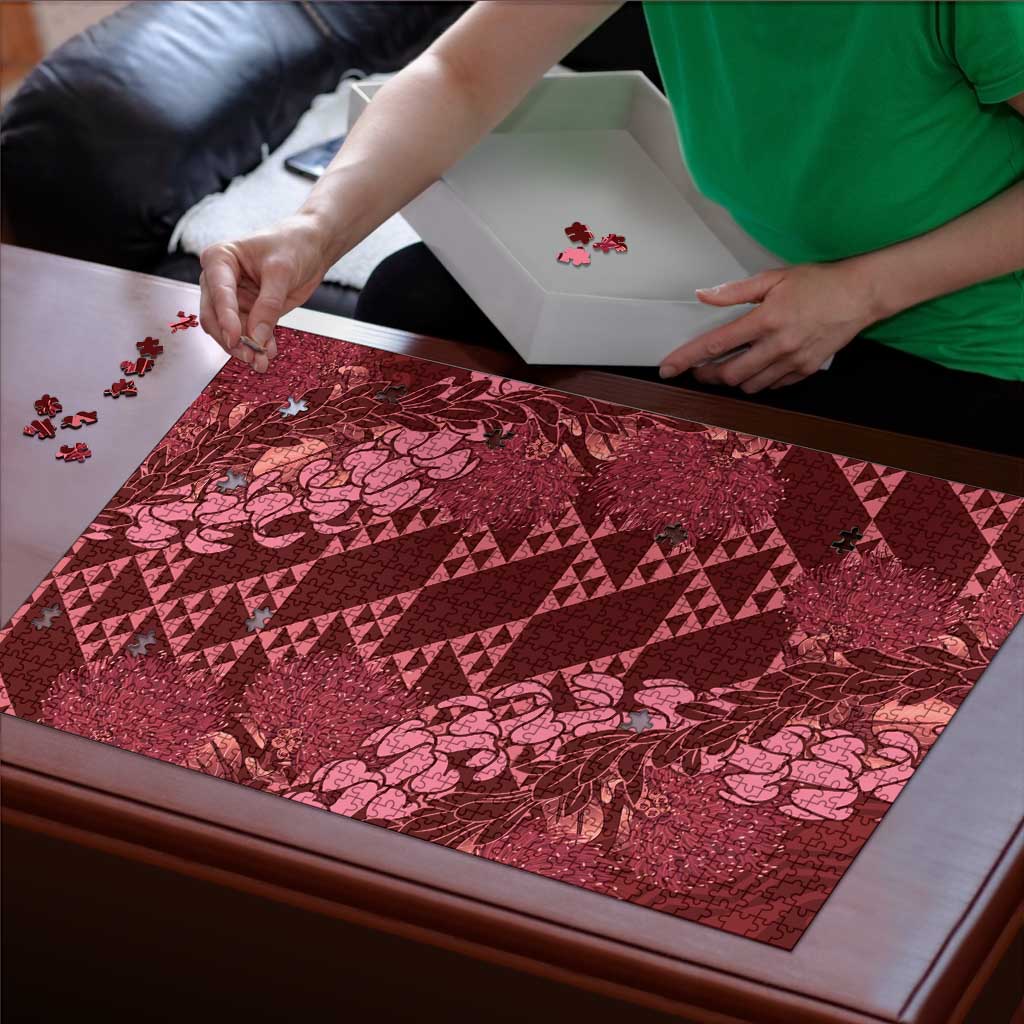 Maroon Aloha Hawaii Puzzle Hawaiian Kakau Ohia Lehua Lei LT14 - Polynesian Pride