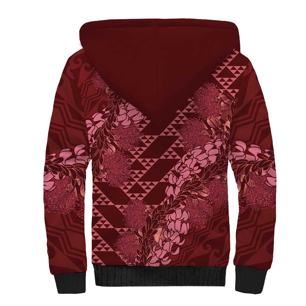 Maroon Aloha Hawaii Sherpa Hoodie Hawaiian Kakau Ohia Lehua Lei LT14 - Polynesian Pride