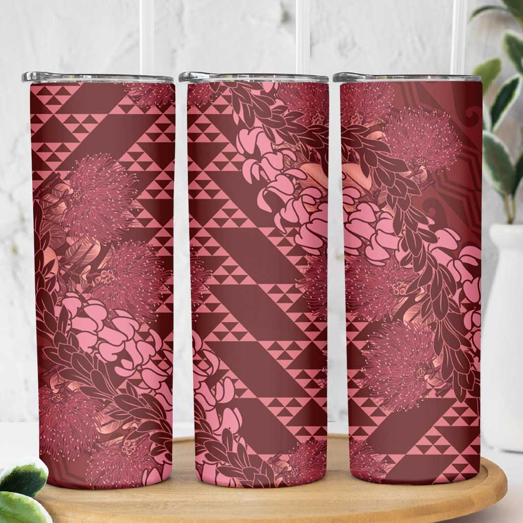 Maroon Aloha Hawaii Skinny Tumbler Hawaiian Kakau Ohia Lehua Lei LT14 - Polynesian Pride