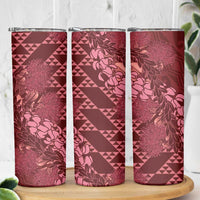 Maroon Aloha Hawaii Skinny Tumbler Hawaiian Kakau Ohia Lehua Lei LT14 - Polynesian Pride