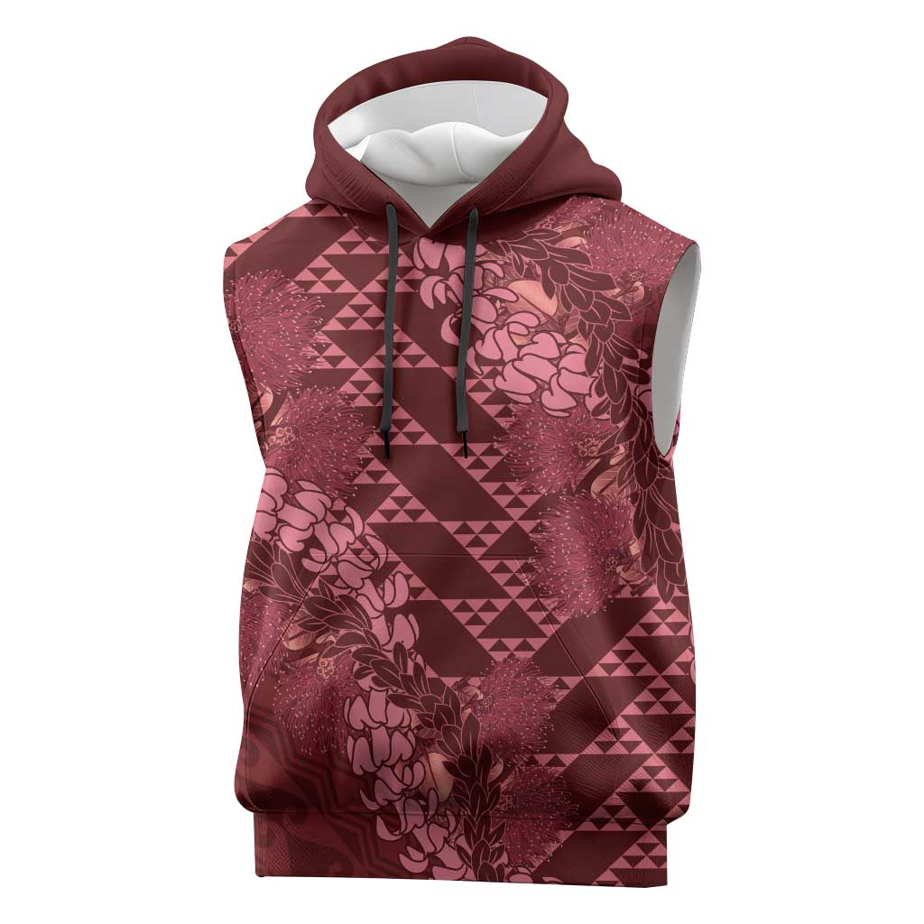 Maroon Aloha Hawaii Sleeveless Hoodie Hawaiian Kakau Ohia Lehua Lei LT14 Maroon - Polynesian Pride