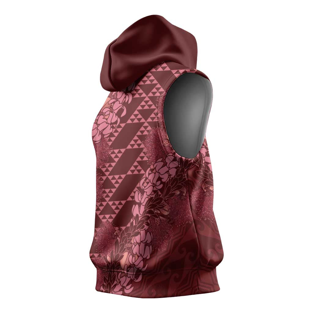 Maroon Aloha Hawaii Sleeveless Hoodie Hawaiian Kakau Ohia Lehua Lei LT14 - Polynesian Pride