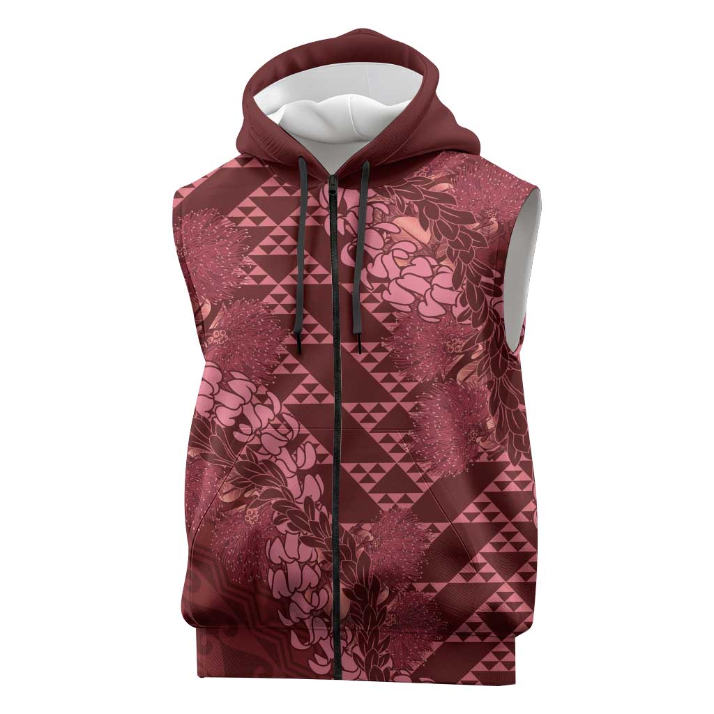 Maroon Aloha Hawaii Sleeveless Zip Hoodie Hawaiian Kakau Ohia Lehua Lei LT14 Maroon - Polynesian Pride