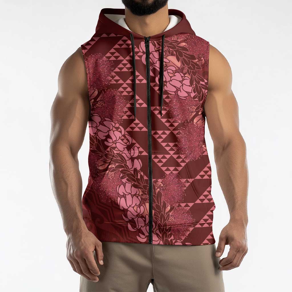 Maroon Aloha Hawaii Sleeveless Zip Hoodie Hawaiian Kakau Ohia Lehua Lei LT14 - Polynesian Pride