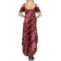 Maroon Aloha Hawaii Summer Maxi Dress Hawaiian Kakau Ohia Lehua Lei - Polynesian Pride