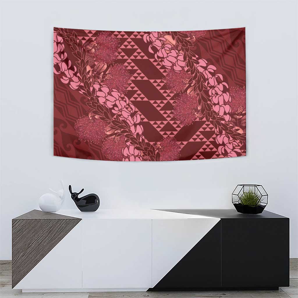 Maroon Aloha Hawaii Tapestry Hawaiian Kakau Ohia Lehua Lei - Polynesian Pride