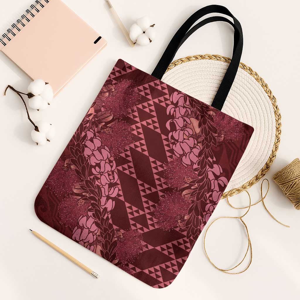 Maroon Aloha Hawaii Tote Bag Hawaiian Kakau Ohia Lehua Lei - Polynesian Pride