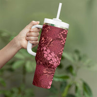 Maroon Aloha Hawaii Tumbler With Handle Hawaiian Kakau Ohia Lehua Lei - Polynesian Pride