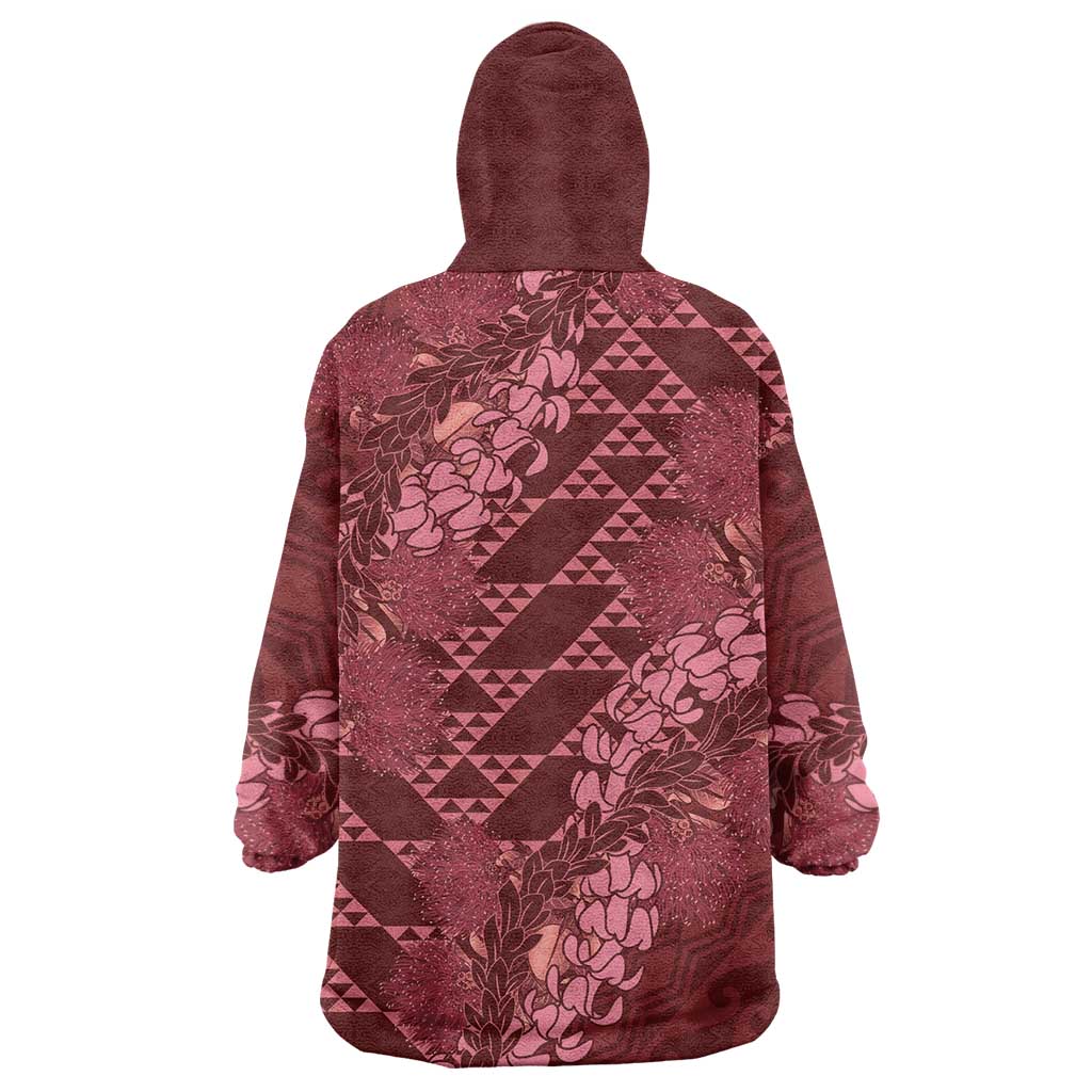 Maroon Aloha Hawaii Wearable Blanket Hoodie Hawaiian Kakau Ohia Lehua Lei LT14 - Polynesian Pride