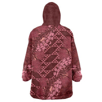 Maroon Aloha Hawaii Wearable Blanket Hoodie Hawaiian Kakau Ohia Lehua Lei LT14 - Polynesian Pride