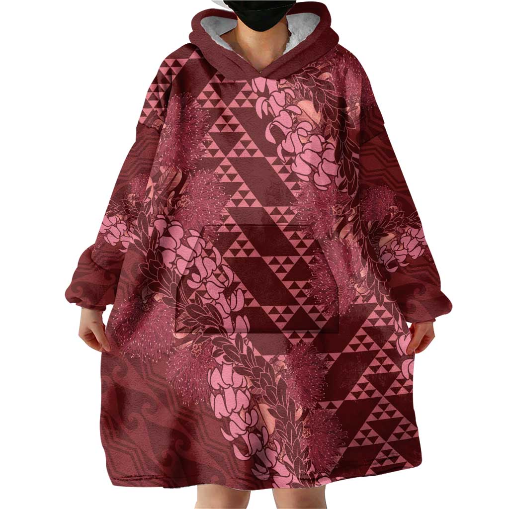 Maroon Aloha Hawaii Wearable Blanket Hoodie Hawaiian Kakau Ohia Lehua Lei LT14 - Polynesian Pride