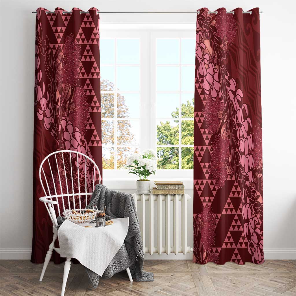 Maroon Aloha Hawaii Window Curtain Hawaiian Kakau Ohia Lehua Lei - Polynesian Pride