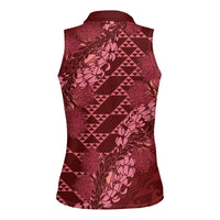 Maroon Aloha Hawaii Women Sleeveless Polo Shirt Hawaiian Kakau Ohia Lehua Lei LT14 - Polynesian Pride