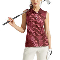 Maroon Aloha Hawaii Women Sleeveless Polo Shirt Hawaiian Kakau Ohia Lehua Lei LT14 - Polynesian Pride