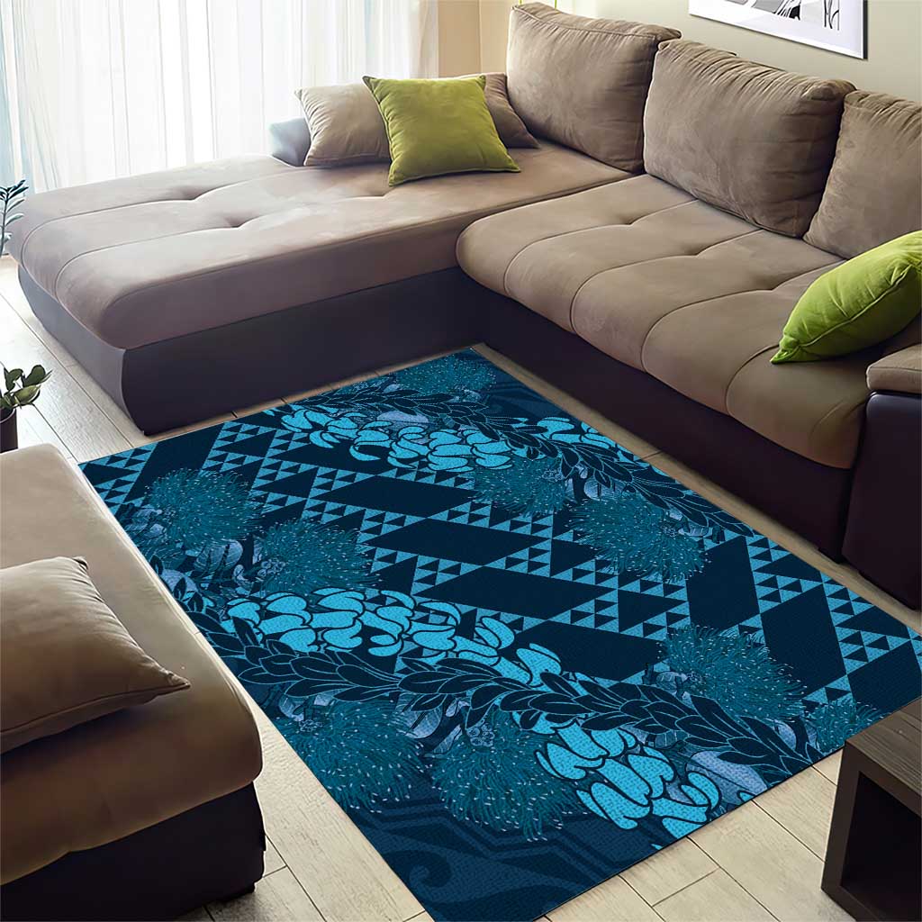 Naval Night Aloha Hawaii Area Rug Hawaiian Kakau Ohia Lehua Lei - Polynesian Pride