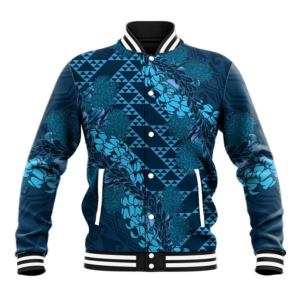 Naval Night Aloha Hawaii Baseball Jacket Hawaiian Kakau Ohia Lehua Lei - Polynesian Pride