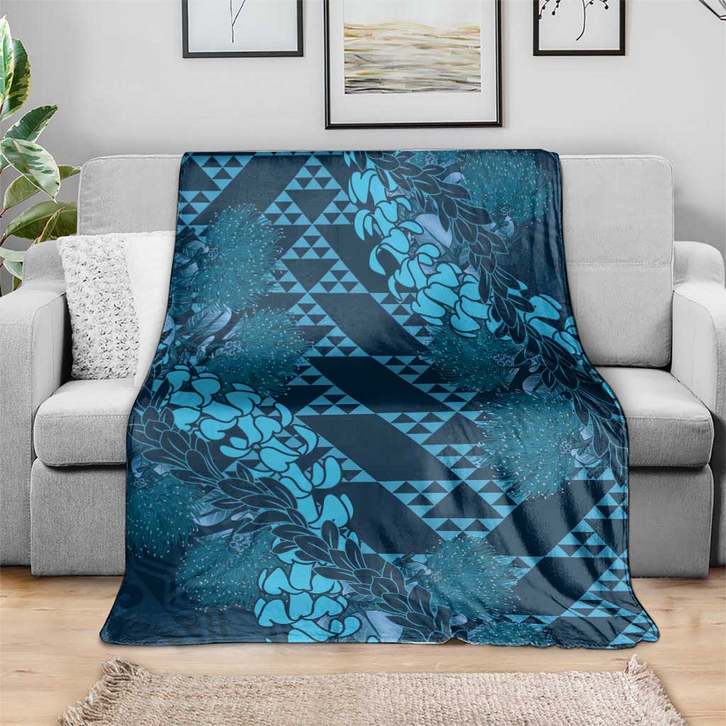 Naval Night Aloha Hawaii Blanket Hawaiian Kakau Ohia Lehua Lei - Polynesian Pride