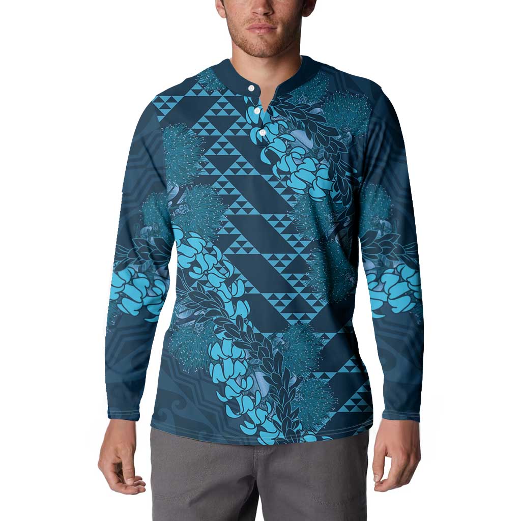 Naval Night Aloha Hawaii Button Sweatshirt Hawaiian Kakau Ohia Lehua Lei - Polynesian Pride